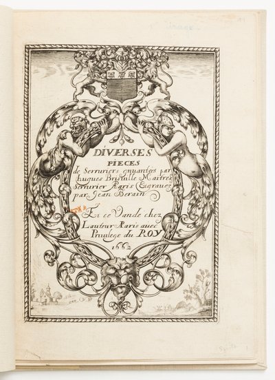 Página de título, de Diverses pièces de serruriers (Various Designs for Locksmiths) de Hugues Brisville