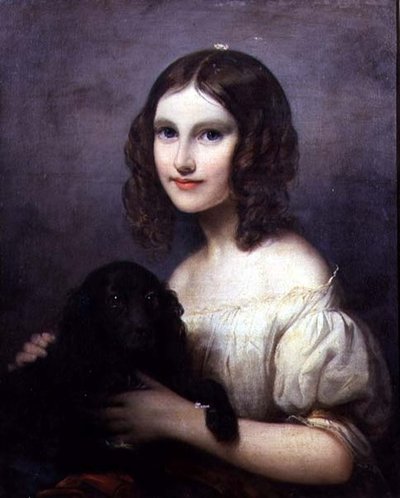 Retrato de uma jovem com o seu cão de estimação de Hugues Merle