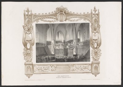 Procissão com uma impressora de livros, 1836
A Cantata na igreja de St. Jakobs / 17 Junij 1836 (título sobre o objecto)
Placas da celebração do segundo centenário da Universidade de Utrecht, 1836 (título da série) de Huib van Hove Bz