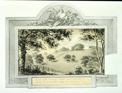 "Antes" da vista do terreno, do Livro Vermelho de Antony House, c.1812 (tinta sobre papel) (ver 170691 para a visão "depois") de Humphry Repton