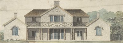 Projeto para um Cottage Ornée no estilo Tudoresco, final do século XVIII e início do século XIX. de Humphry Repton