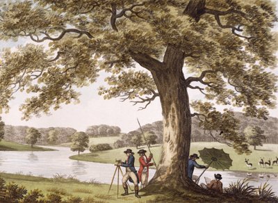Humphrey Repton inspecionando com um teodolito de Humphry Repton