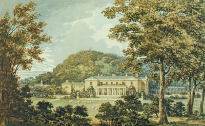 A frente sul com frente oriental em perspectiva, do Livro Vermelho para a Casa dos Antigos, c.1812 de Humphry Repton