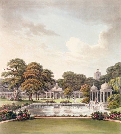 Vista da cúpula, Brighton Pavilion, gravado por Joseph Constantine Stadler (fl.1780-1812), publicado em 1808 de Humphry Repton