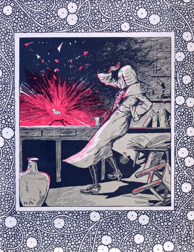 Um alquimista do século XVIII à procura da Pedra Filosofal, criando um embrião ou homúnculo com um topázio, de "Um Livro de Contos de Hungarian School