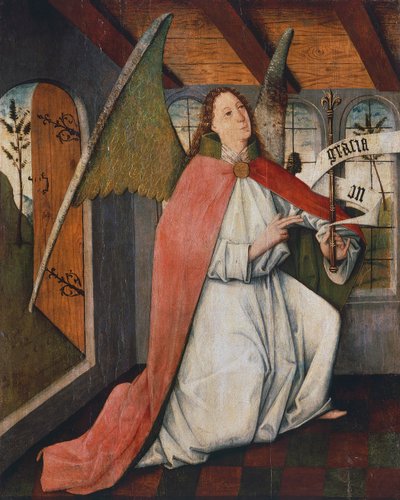 Arcanjo Gabriel, detalhe de Anunciação, pintura de artista húngaro desconhecido, Hungria de Hungarian School