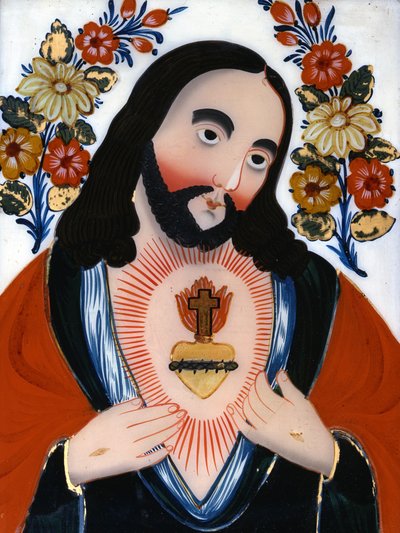 O Sagrado Coração de Jesus, 2ª metade do século XIX (vidro pintado) de Hungarian School