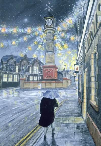 Um Crepúsculo de Dezembro em Tredegar, 1992 (guache no cartão) de Huw S. Parsons