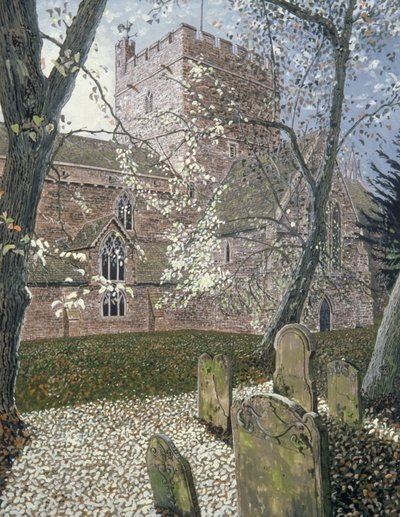 Catedral de Brecon, Dia de Outono, 1992 (guache no cartão) de Huw S. Parsons