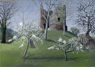 Longtown Castle, 1992 (guache no cartão) de Huw S. Parsons