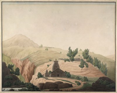 A vila de Barhaiti com um templo em primeiro plano de Hyder Jung Hearsey