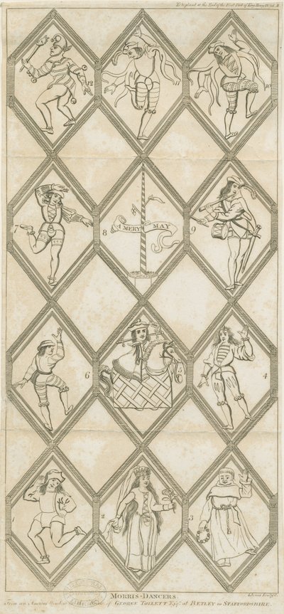 Betley Glass Window - Morris Dancers: engraving, sd [ 18º séc.] de I Jones
