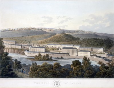 A cidade de Lanark, vista da Escócia, 1824-25 (aquatinta colorida) de I after Clark
