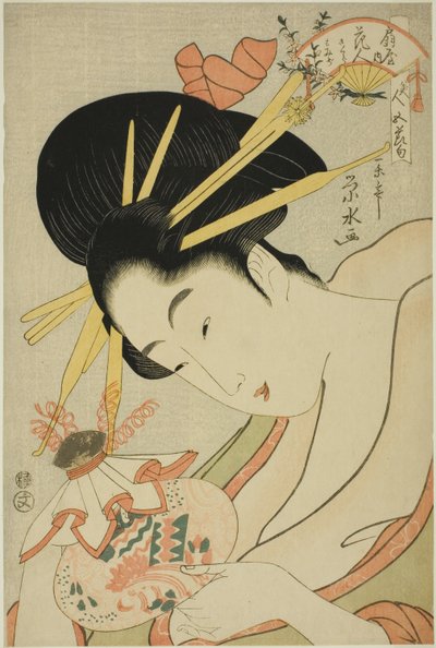 A cortesã Hanahito do Ogiya e as atendentes Sakura e Momiji, da série "Belezas dos Cinco Festivais (Bijin gosekku)" de Ichirakutei Eisui