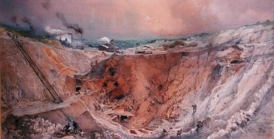 Mineração a céu aberto na Old Mountain, Saône et Loire, c.1854 (wc no papel) de Ignace Francois Bonhomme