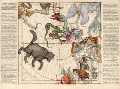 North Pole placa 1 do aviões globo placa celestes durante a descrição, Pub. 1674 (gravura colorida mão) de Ignace Gaston Pardies