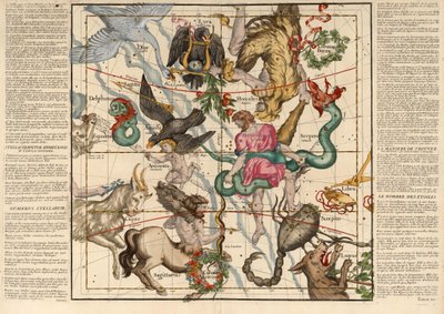 Solstício de inverno placa 5 de aviões globo placa celestes durante a descrição, Pub. 1674 (gravura colorida mão) de Ignace Gaston Pardies