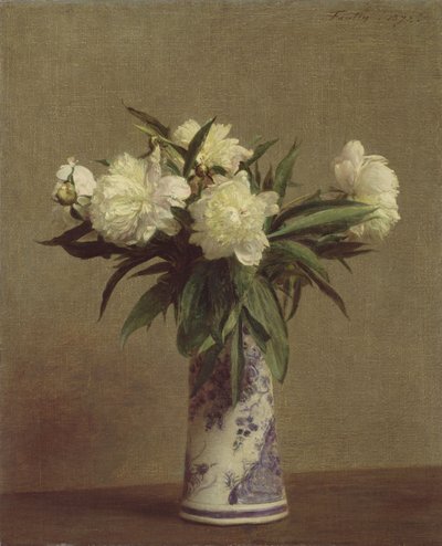 Peônias em um vaso azul e branco, 1872 de Ignace Henri Jean Fantin Latour