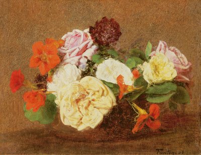 Rosas e chagas em um vaso, 1883 de Ignace Henri Jean Fantin Latour