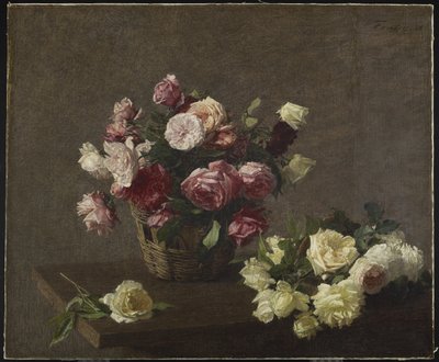 Rosas em uma cesta, rosas de ouro em uma cesta, 1888 de Ignace Henri Jean Fantin Latour