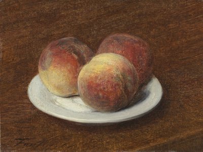 Três pêssegos em uma placa, 1868 (óleo no papel na lona) de Ignace Henri Jean Fantin Latour