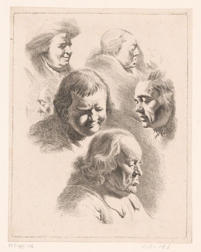 Composição com seis cabeças de homens e mulheres de olhos fechados de Ignace Joseph de Claussin (attributed to)