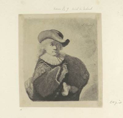 Auto-retrato com chapéu com floppy brimmed e capa bordada
Recueil de quatre-vingt-cinq estampes originales (título da série) de Ignace Joseph de Claussin