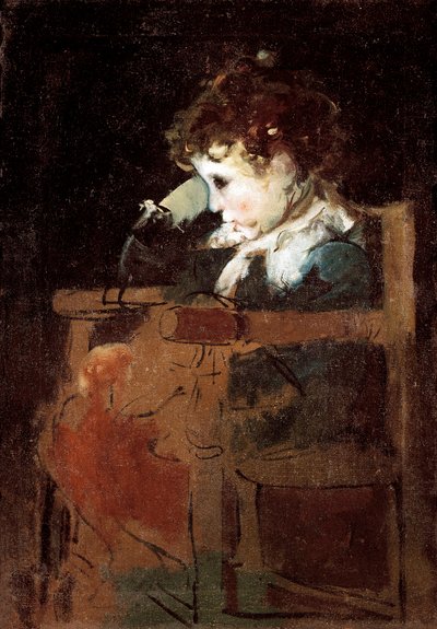 "Um rapazinho de lata numa cadeira" (óleo sobre tela) de Ignacio Pinazo Camarlech
