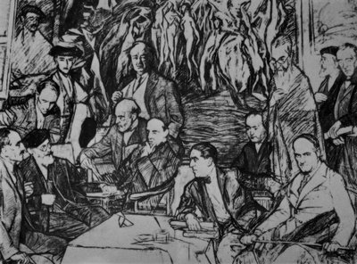 MEUS AMIGOS - 1920-36 - DESENHO - CARBONO - OLEO - LIENZO - 234X292 CM de Ignacio Zuloaga y Zabaleta