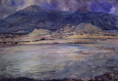 PESSOAS DE ZARAGOZA - ESCO - SÉCULO XX - OLEO - LIENZO - 90 X 30 CMS de Ignacio Zuloaga y Zabaleta