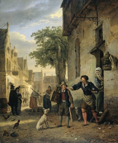 Jan Steen Envia o seu Filho para as Ruas para Trocar Pinturas para Cerveja e Vinho de Ignatius Josephus van Regemorter