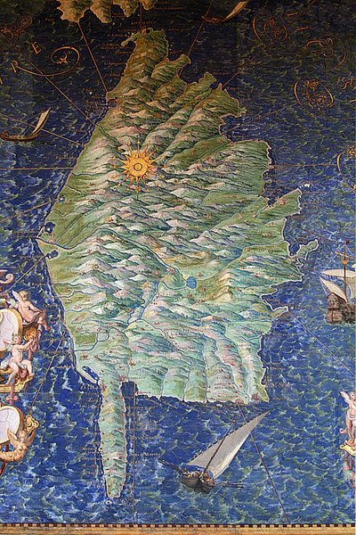 Mapa da Córsega - Galeria dos Mapas - Museus do Vaticano. de Ignazio Danti
