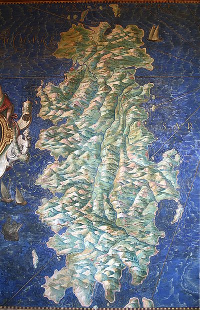 Mapa da Sardenha - A Galeria dos Mapas - Museus do Vaticano. de Ignazio Danti