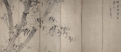 Bambu ao luar, tela dobrável de seis painéis, c.1758–60 (tinta no papel) de Ike no Taiga