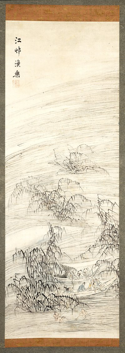 River Village And Fishing Pleasure (cor e tinta sobre papel) de Ike no Taiga