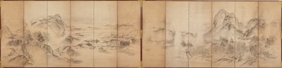Mountain View, reverso de uma tela de seis painéis, Edo Period, 1856-58 (lavar no papel) de Ikeda Koson