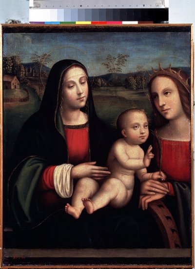 "Madonna and Child with St Catherine of Alexandria" Pintura de Francesco Raibolini, conhecido como il Francia (1450-1518) Museu do Eremitério de São Petersburgo de Il  Francia