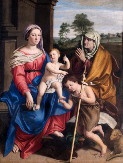 A Virgem e o Menino com Santa Isabel e o Menino São João (óleo sobre tela) de Il (1609 85) Sassoferrato