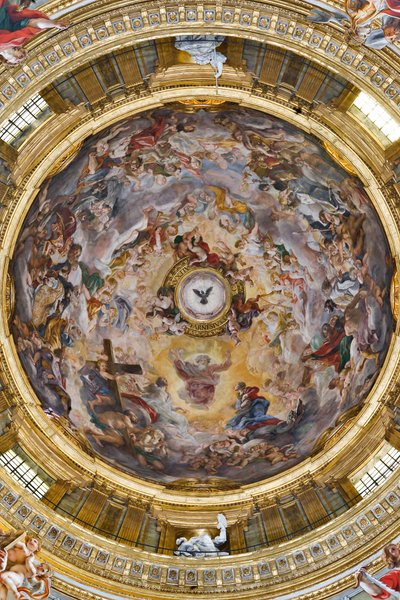 Paraíso louvando Jesus e os pendentes com Profetas, Evangelistas e Doutores da Igreja de Il  Baciccio