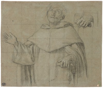 Um santo dominicano, talvez São Pedro Mártir, meio comprimento, segurando um livro de Il Sassoferrato