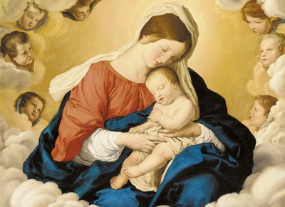 A Madonna e a Criança na Glória com Querubins de Il Sassoferrato