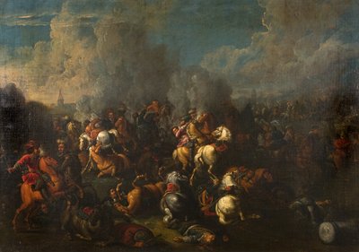 Cena de Batalha (óleo sobre tela) de Ilario (follower of) Spolverini