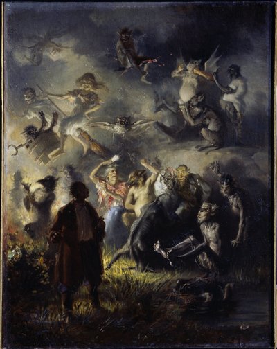 Noite na Montanha Careca. Uma celebração do solstício de Verão, a festa eslava de Ivan Kupala (equivalente ao Dia de São João), misturando figuras pagãs tradicionais com a tradição ortodoxa cristã. Pintura por de Illarion Mikhailovich Pryanishnikov