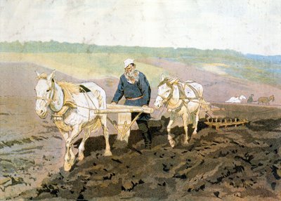 Conde Tolstoy arado - de acordo com a pintura de Repine de Ilya Efimovich (after) Repin