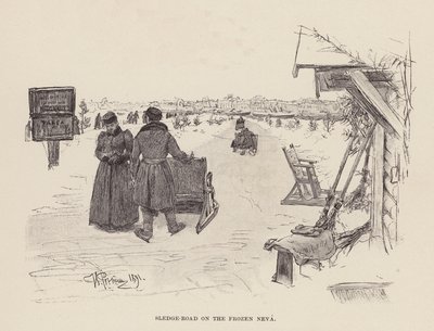 Estrada de marretas no Fronzen Neva (gravura) de Ilya Efimovich (after) Repin