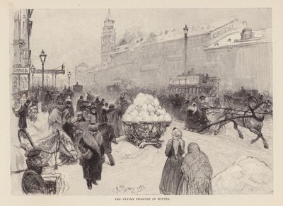 A avenida Nevsky Prospekt no inverno (gravura) de Ilya Efimovich (after) Repin