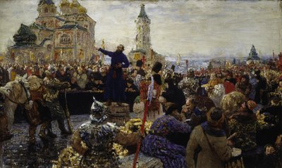 Kuzma (Kuzma) Minin (morto em 1616) apela ao povo de Nizhny Novgorod em 1611 (Ele aumentou a população de Moscovo contra os polacos) - Pintura por Ilya Yefimovich Repin (1844-1930), óleo sobre tela de Ilya Efimovich Repin