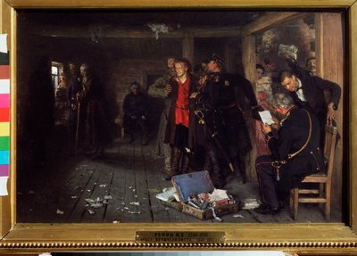 A prisão do propagandista. Pintura de Ilya Repin (Ilia Repin) (1844-1930), óleo sobre madeira de Ilya Efimovich Repin