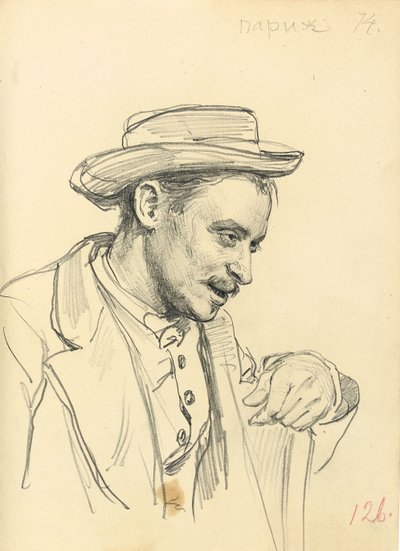 Homem com um chapéu no perfil, c. 1872-1875 de Ilya Efimovich Repin