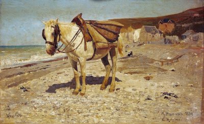 Cavalo para pedra dirigindo em Veules de Ilya Efimovich Repin